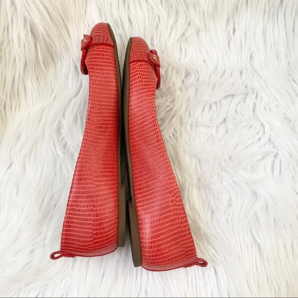 Tory Burch coral Mini Miller lizard flats 7.5